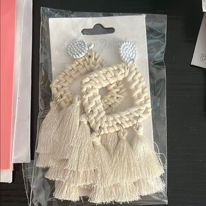 Cream Tassel Woven Earrings